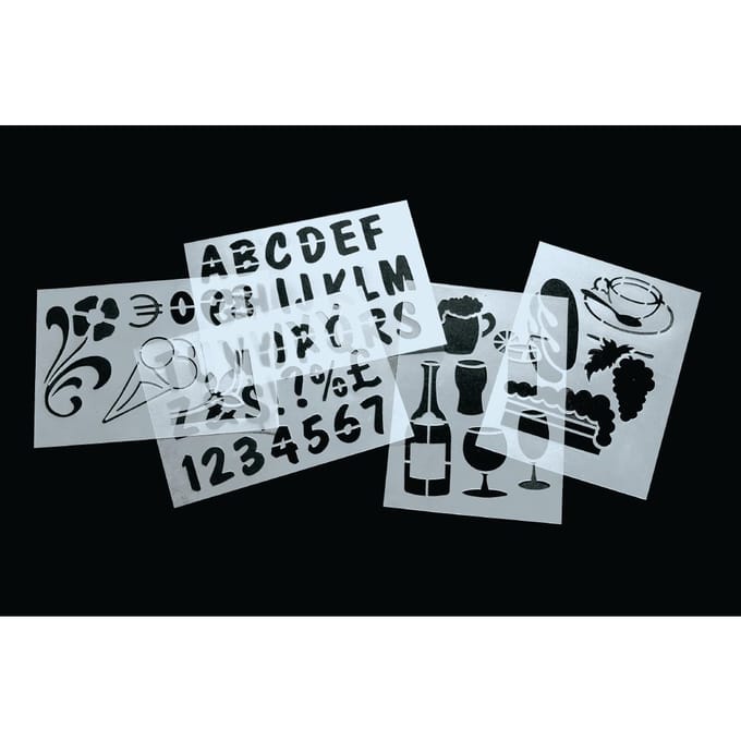 Securit®-sjabloonset met zes letters, cijfers en vormen