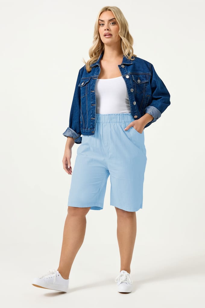 Yours Blauwe Getextureerde Katoenen Shorts Size 58-60