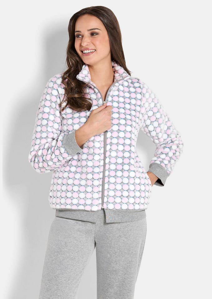 Fleecejack met groot 3D-stippenpatroon - grijs / rosé / wit - Gr. 42 van Goldner Fashion