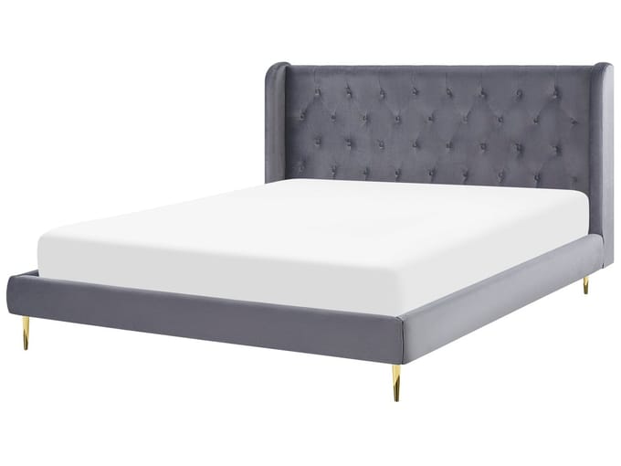 FORBACH - Tweepersoonsbed - Grijs - 180 x 200 cm - Fluweel