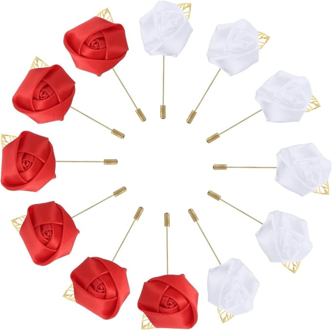 Bruidegom Rozen - Reverspeldjes Mannen - Bruiloft Feest - Zijde Stoffen - 5x7.5 cm - Wit Rood