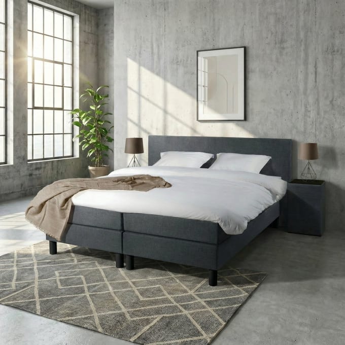 Mörgenn Boxspring Comforta - Pocketvering - Antraciet - 100x210 cm - Inclusief Dekbed en Kussens