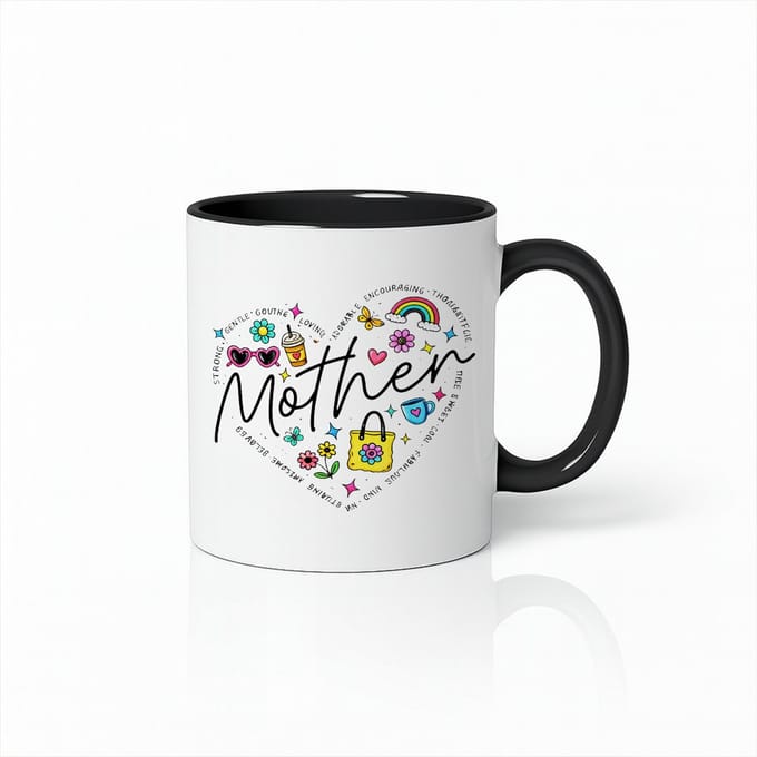 Moederdag Mok Zwart-Wit - Hart Doodle Design - 330ml Keramische Koffiebeker