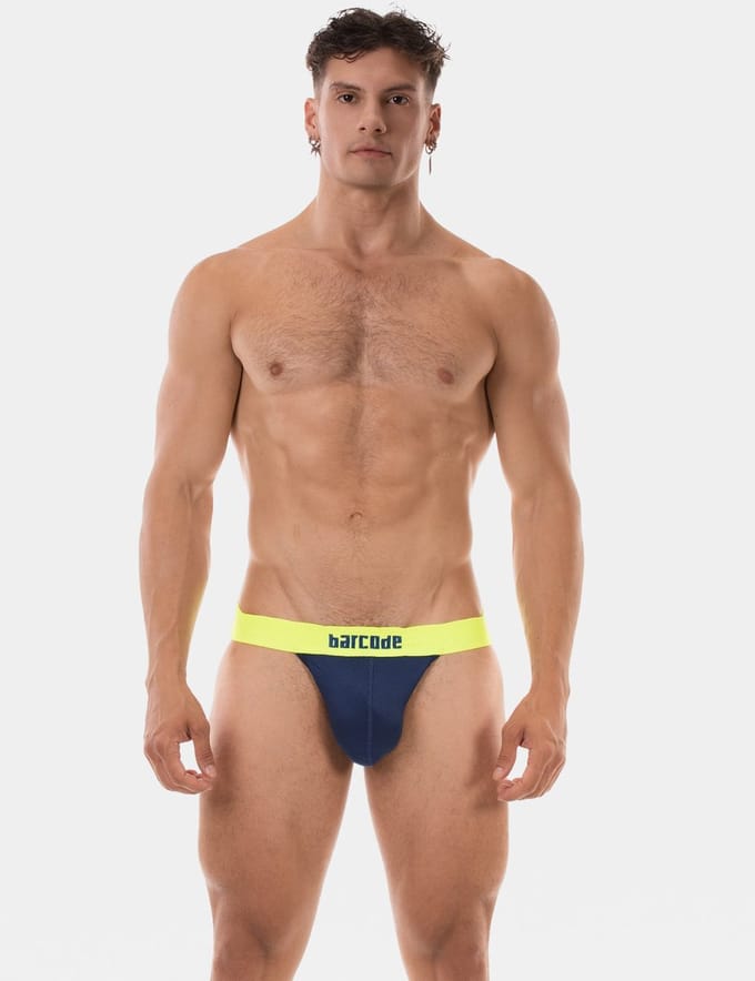 Barcode Berlin Jock Arlo Navy-Neongreen - MAAT S - Heren Ondergoed - Jockstrap voor Man - Mannen Jock