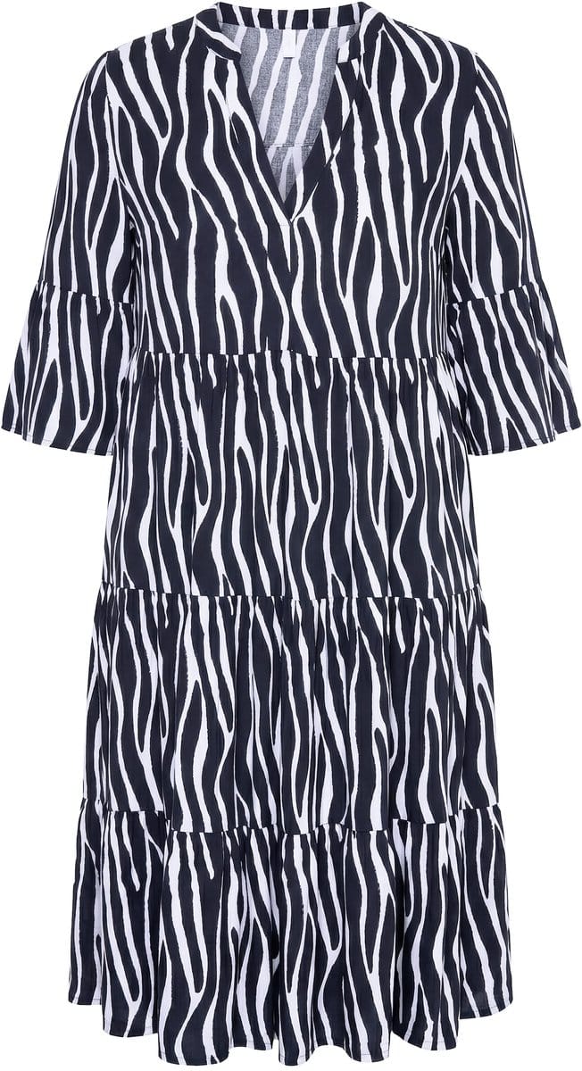Studio Untold - Dames - Maxi-jurk zebra V-hals volants - Zwart - Maat 46+
