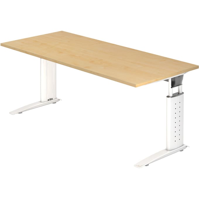 Bureautafel TARVIS, C-poot, vierkant, B 1800 mm, onderstel wit, in hoogte verstelbaar, esdoornpatroon