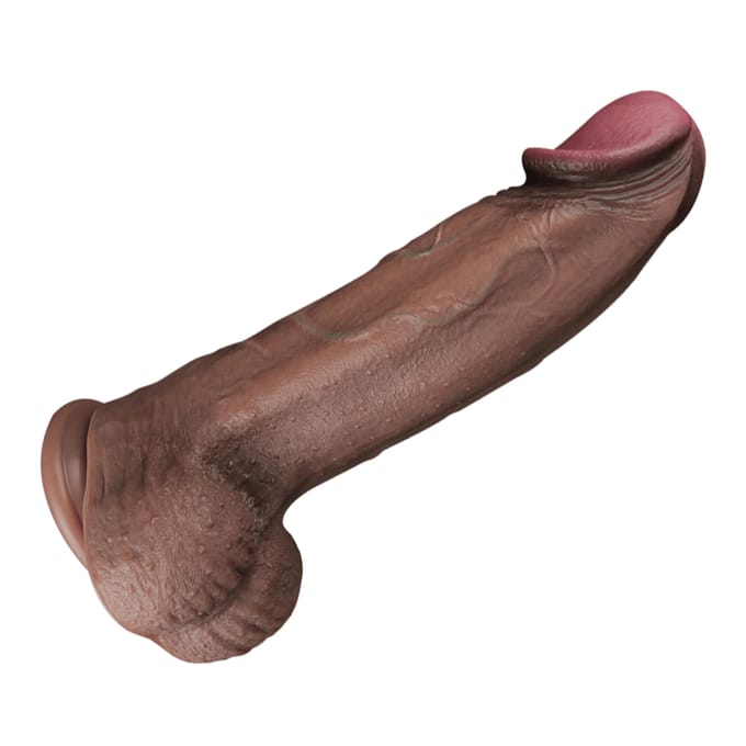 LoveToy - Dubbellaagse siliconen dildo XXL 33 cm (Ø7.6 cm) - Bruin