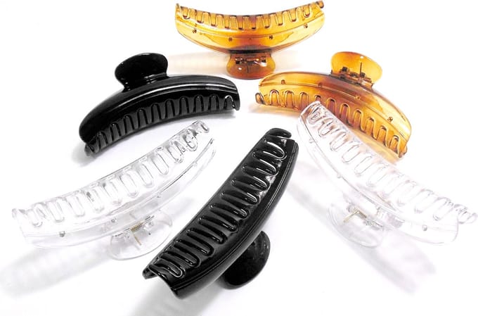 6 grote haarklemmen 12 cm mix 2x zwart / 2x bruin / 2x transparant