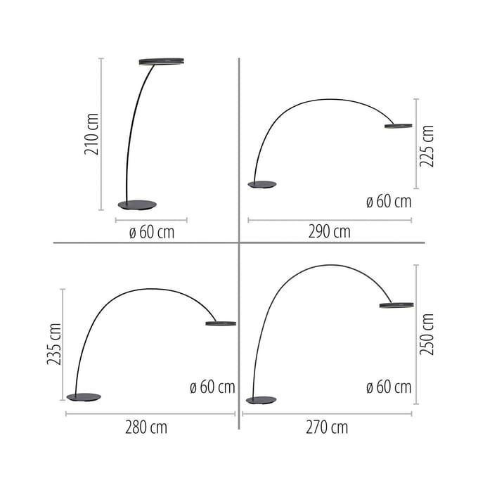 LED vloerlamp PURE Loop-Bow, zwart, reikwijdte 290 cm, CCT
