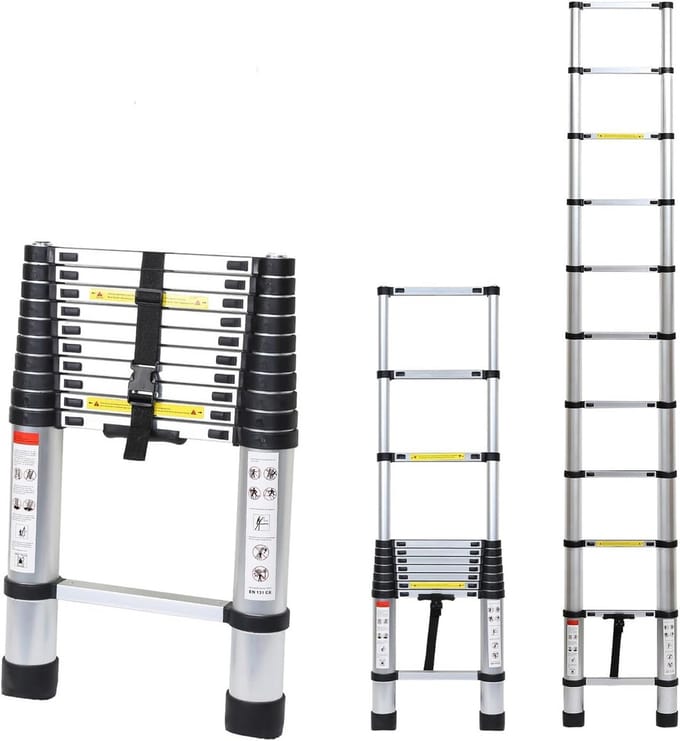 Telescopische Ladder 3,2m Aluminium - Multifunctioneel & Draagbaar met Haak - Max. 150 kg