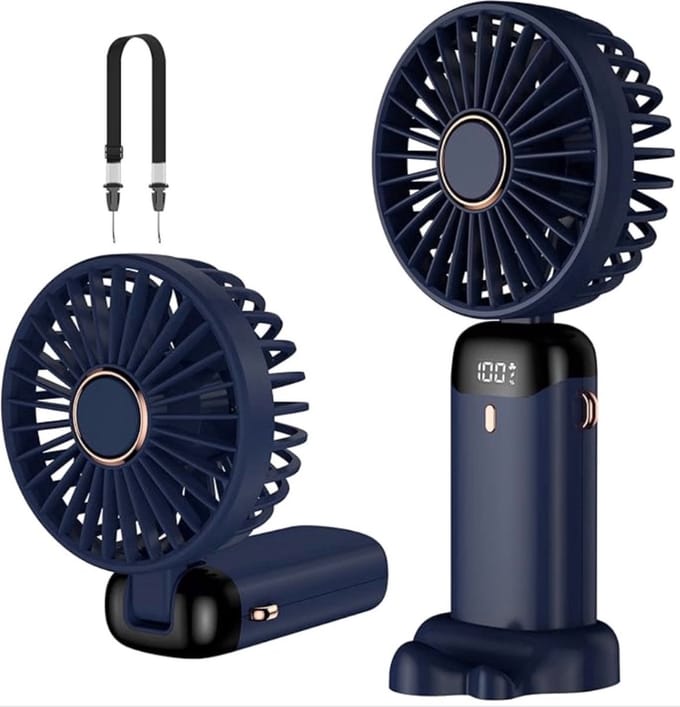 Elico Mini Ventilator - Handventilator met Draagkoord - Tafelventilator - USB-C Aansluiting - Incl. Telefoonhouder - 5 Standen - Donkerblauw