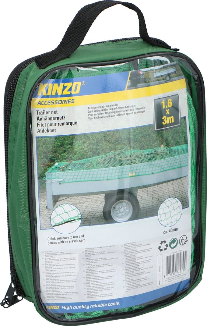 Kinzo Aanhanger Afdeknet - 160 x 300 cm - Ø Maas 45 mm - Elastisch Koord
