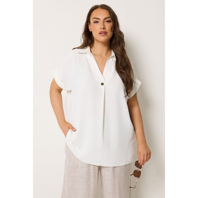 Yours Witte Blouse Met Halve Knoopsluiting Size 42