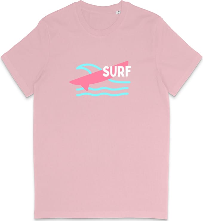 T Shirt Heren Dames - Surf - Grafische Print - Roze- S