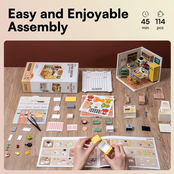 Robotime, DIY Huisje Super Creator Happy Meals Kitchen, DW008, 16,3x16,3x15,2cm