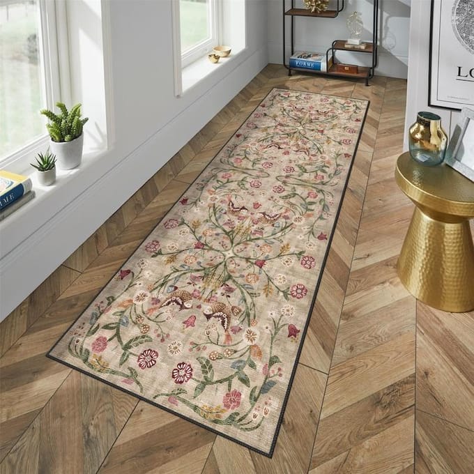 Boho Chic Turks Traditioneel Bloemenkleed Wasbaar Antislip Groot Verweerd Gebiedskleed voor Woonkamer Slaapkamer Decor 80*120cm