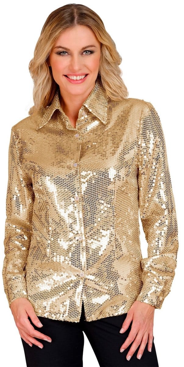 Gouden blouse pailletten dames