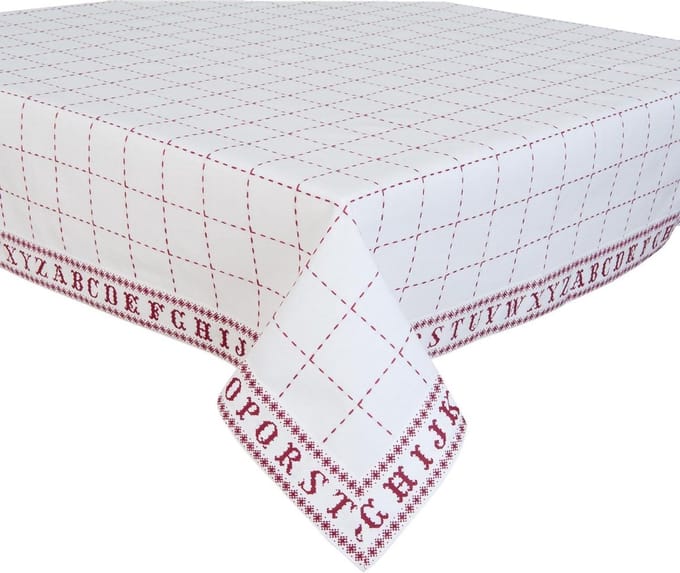 Clayre & Eef - Tafelkleed - 150x250 cm - rood wit - Letters