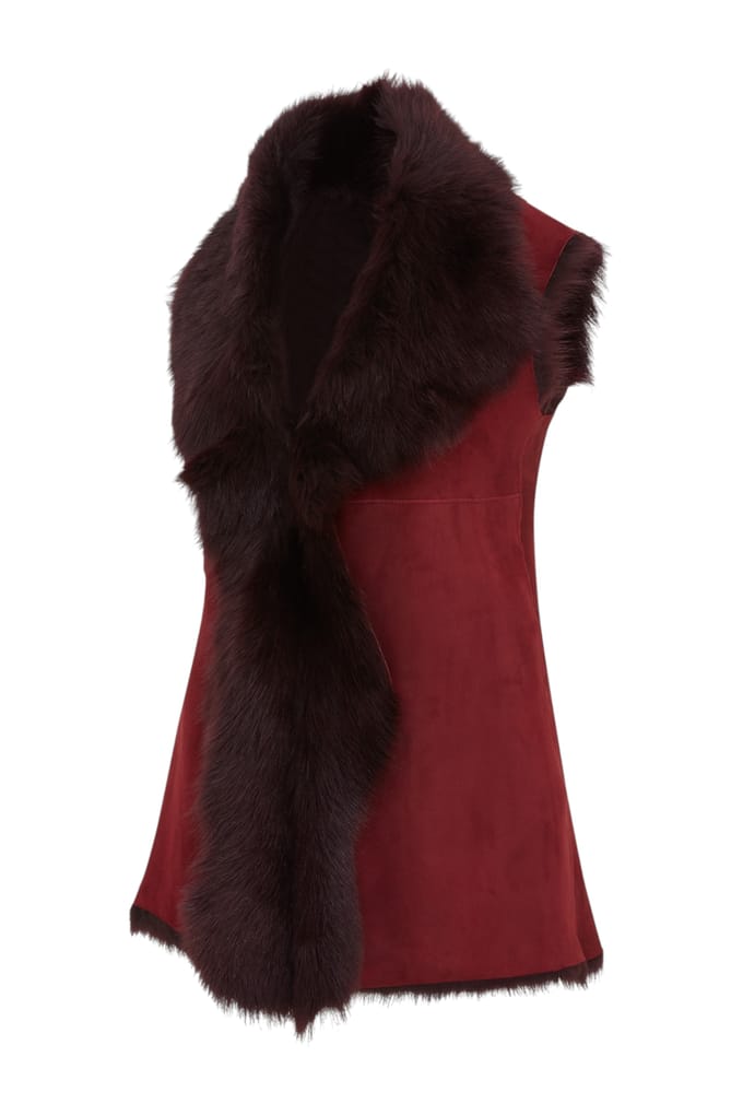 Dames bordeaux Toscana schapenvacht lang gilet-Sorocaba