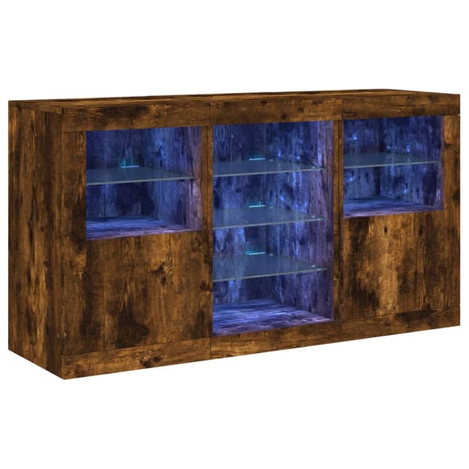 vidaXL - Dressoir - met - LED-verlichting - 123x37x67 - cm - gerookt - eikenkleurig
