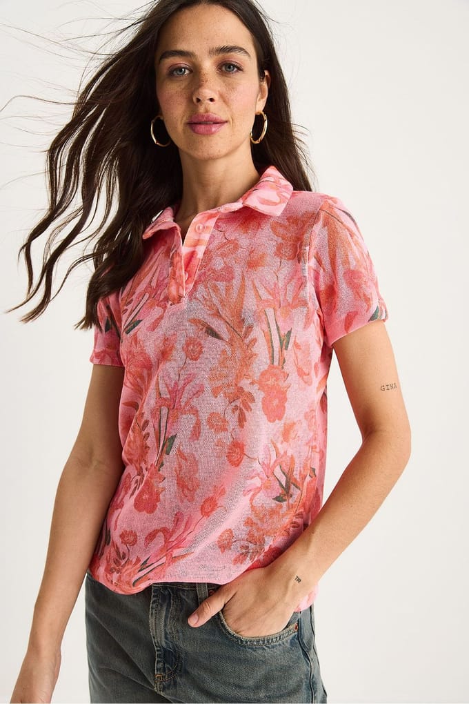 Bloemige Poloshirt Blouse