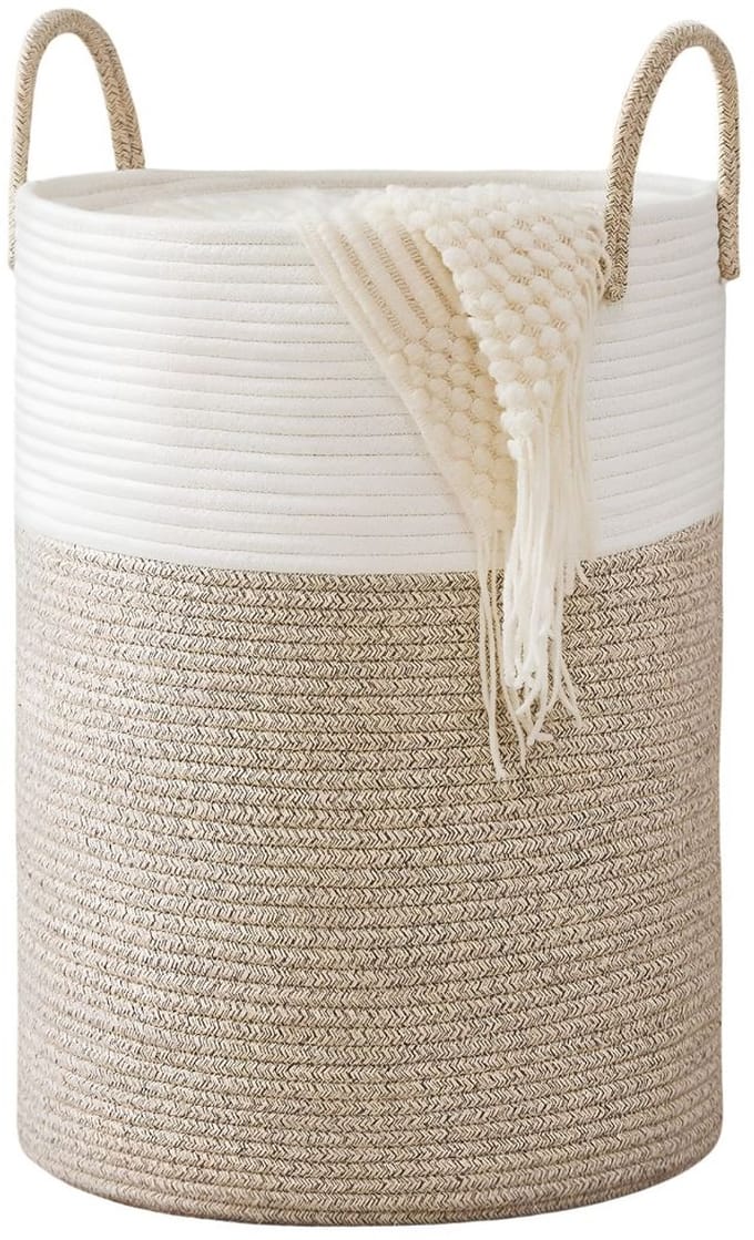 SP® Wasmand - 58L - Wasmanden - Wasbox - Wit en Bruin - 38cm x 38cm x 50cm