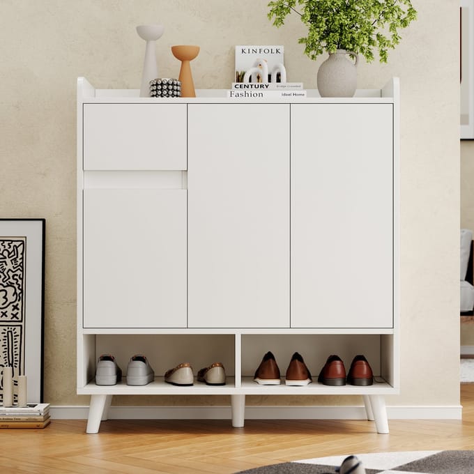 REDOM - Schoenenkast - Verstelbare Planken - Modern - Voor Hal - Spaanplaat - Wit - 90 X 35 X 99 Cm