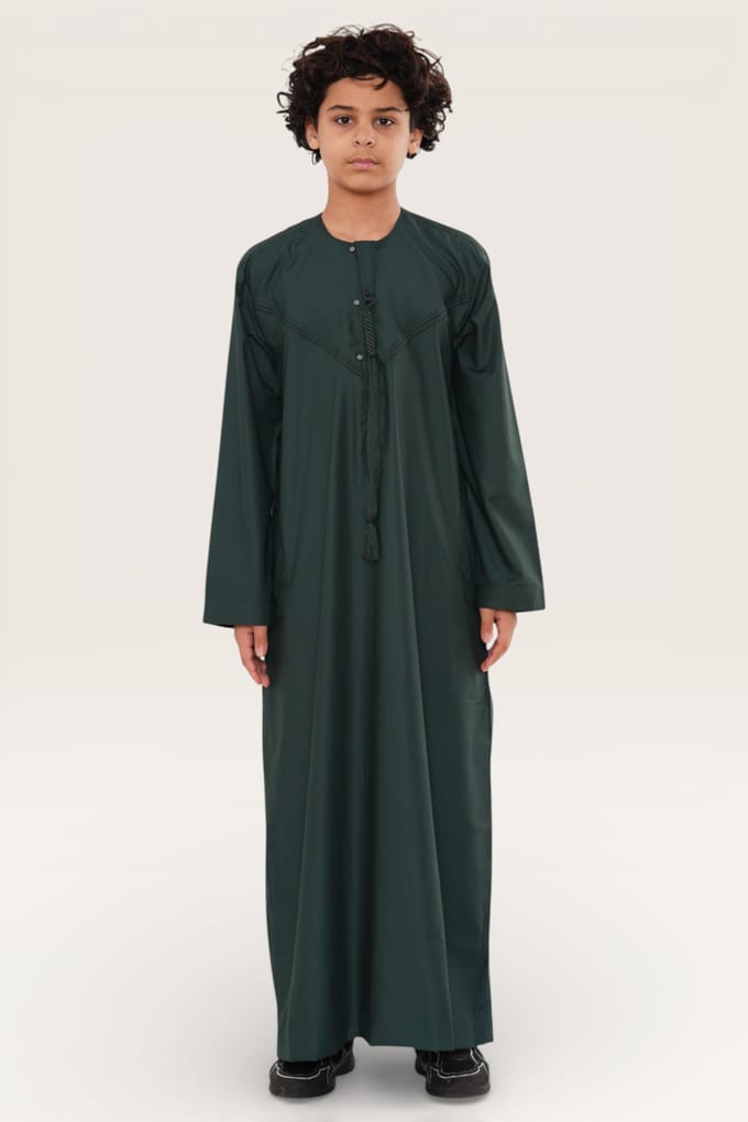 Kinderen jongens groene Eid Marokkaanse Jubba Robe Djellaba Ramadan Eid Thobe LFS- K-HM11