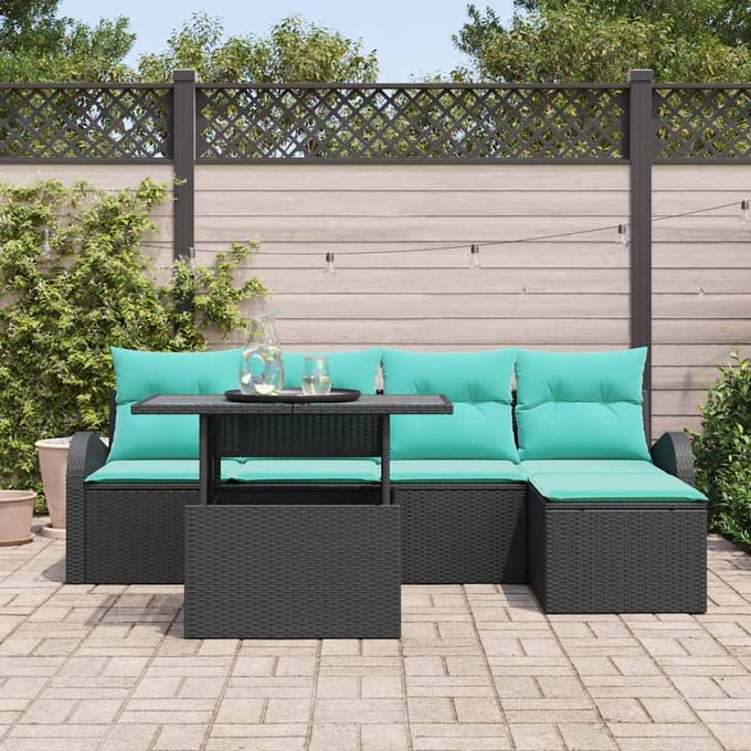 vidaXL - Tuinbank - Set - 6 - st - Zwart - Poly - rattan