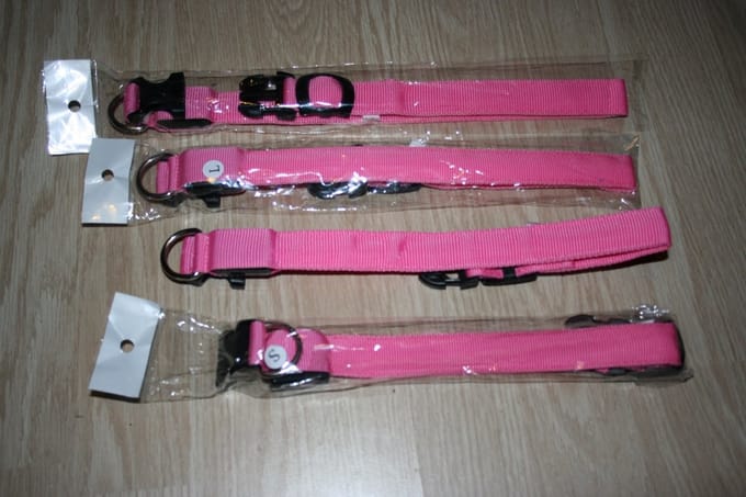 Nylon halsband met led - roze - XL (40-62cm)