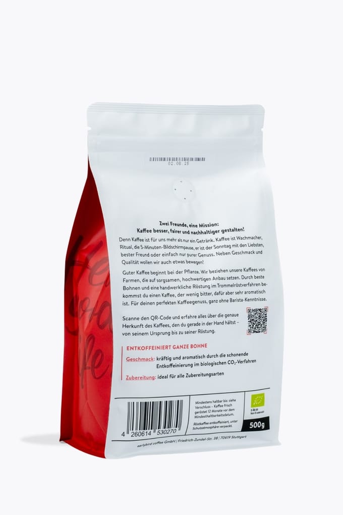 earlybird coffee cafeïnevrij bio 500g