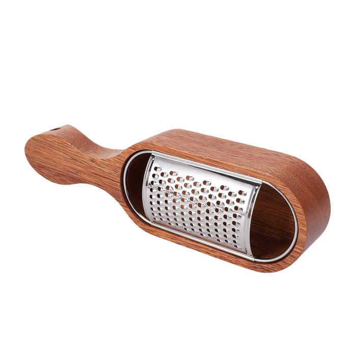 Houten Handvat Kaasrasp Handmatige Kaasrasp met Opbergruimte Handheld Keukenrasp voor Citroen Chocolade brown
