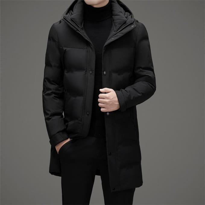Winter Lange Verdikte Met Capuchon Donsjack Middelbare Leeftijd Mannen Wit Eendendons Koudebestendig Donsjack 4XL zwart