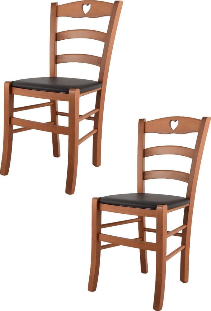 Tommychairs Cuore - Eetkamerstoelen - Set van 2 - Kersenhout - Kunstleer