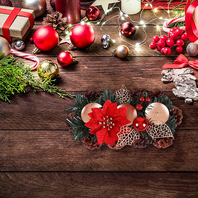 Kerstversieringen Kandelaars Kerst Tafelstuk beige