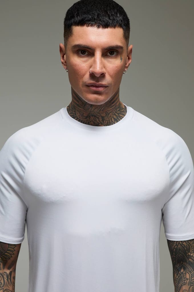 Tall Men's Active Lightweight Essentials Gym Regular Fit Raglan T-shirt | White | Size Medium
