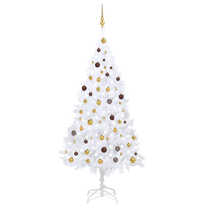 vidaXL - Kunstkerstboom - met - verlichting - en - kerstballen - 210 - cm - PVC - wit