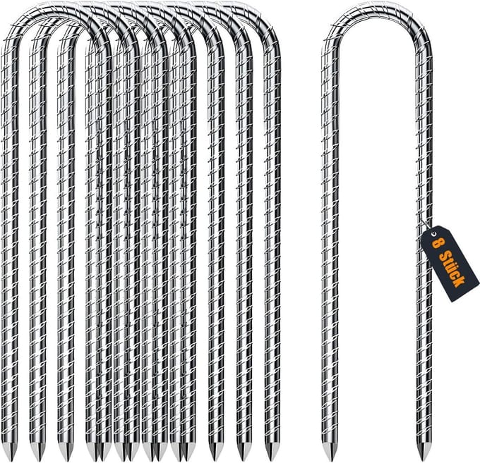 Set van 8 stevige metalen grondharingen 30 cm