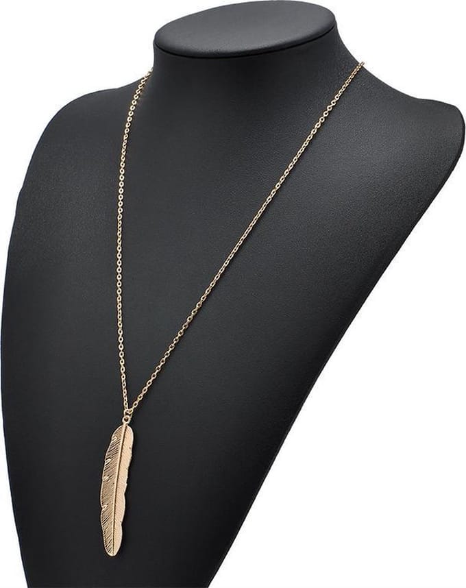 Lange Ketting - Veer - 60cm - goudkleurig