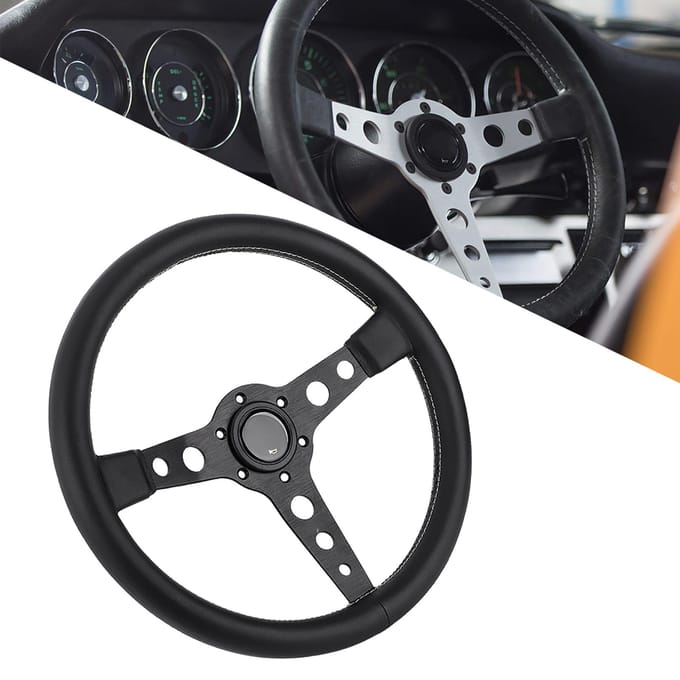 350mm14in voor MOMO Prototipo Stijl 6?Bolt Zwart Leer Racing Stuurwiel Grijze Stiksels met black