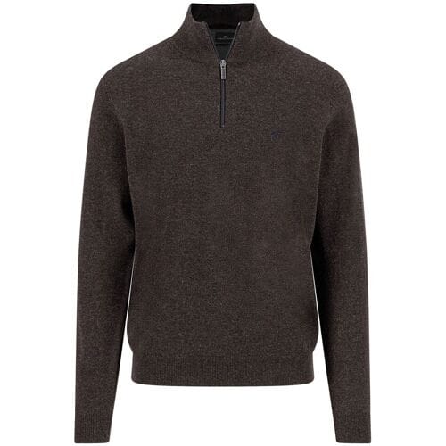 Fynch-Hatton Trui Troyer Zip Lambswool Dark Chocolate / male