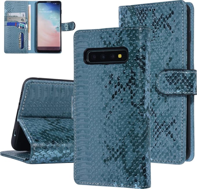 UNIQ Accessory Turquoise Slangenleer hoesje voor Galaxy S10 - Book Case
