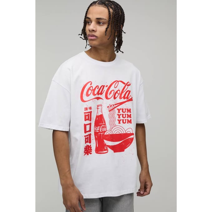 Oversized Coca-Cola Licentie Geprint T-Shirt | White | Size Small