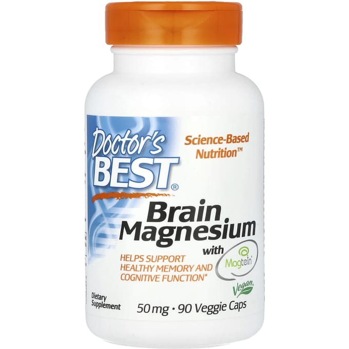 Doctor'S Best, Hersenen Magnesium, met Magtein, 90 Plantaardige Capsules (50 mg per capsule)