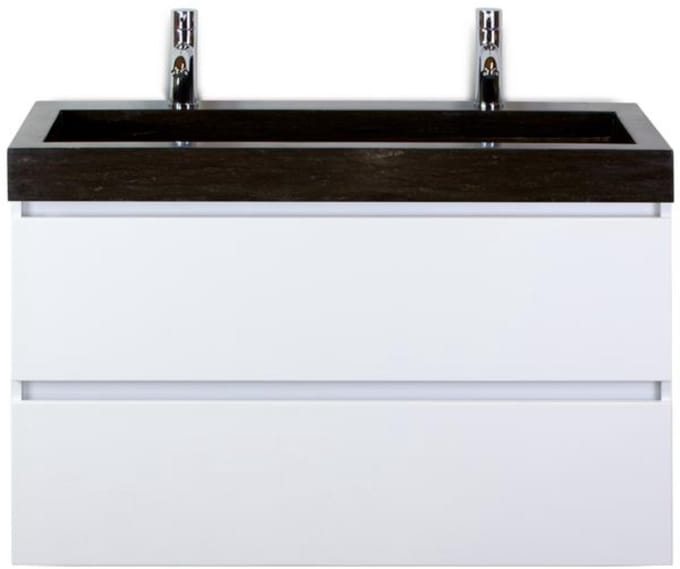Maxx XL Badmeubelset 100 cm - Wit Hoogglans - Wastafel Lucca 2 Kraangaten