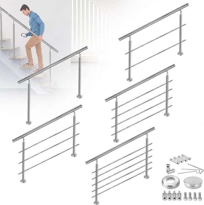 Roestvrijstalen trapleuning - Balustrade leuning - Veilig traplopen - Robuust en duurzaam - 180 cm - Zilver