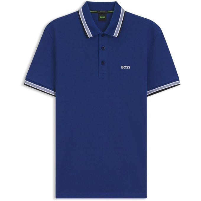 Boss Herenpoloshirt ‘Paddy’ met contrasterende boorden (Medium Blauw)