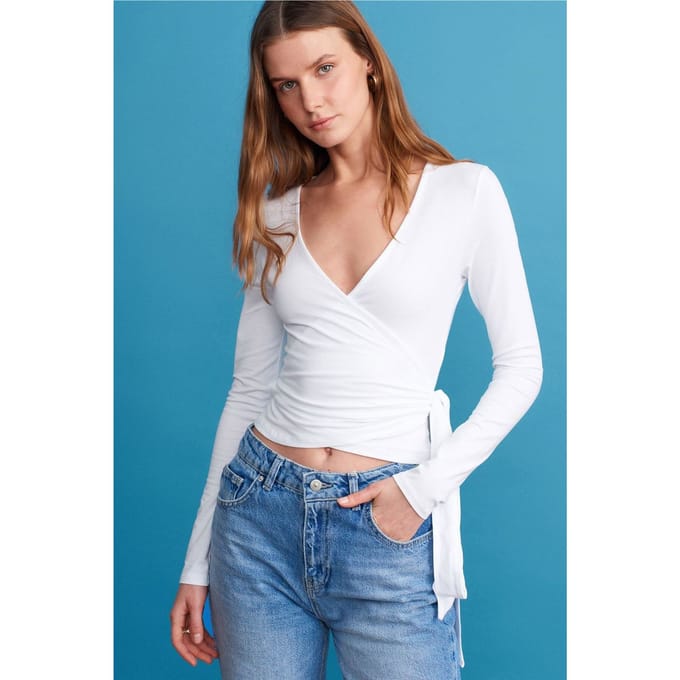 Dames Crop Wrap Blouse met Strikdetail