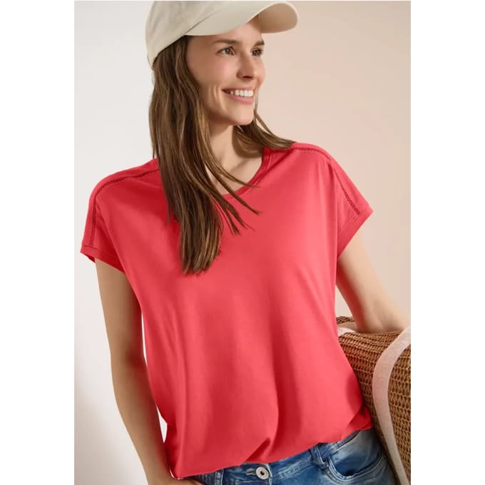 Shirt met V-hals en kanten detail