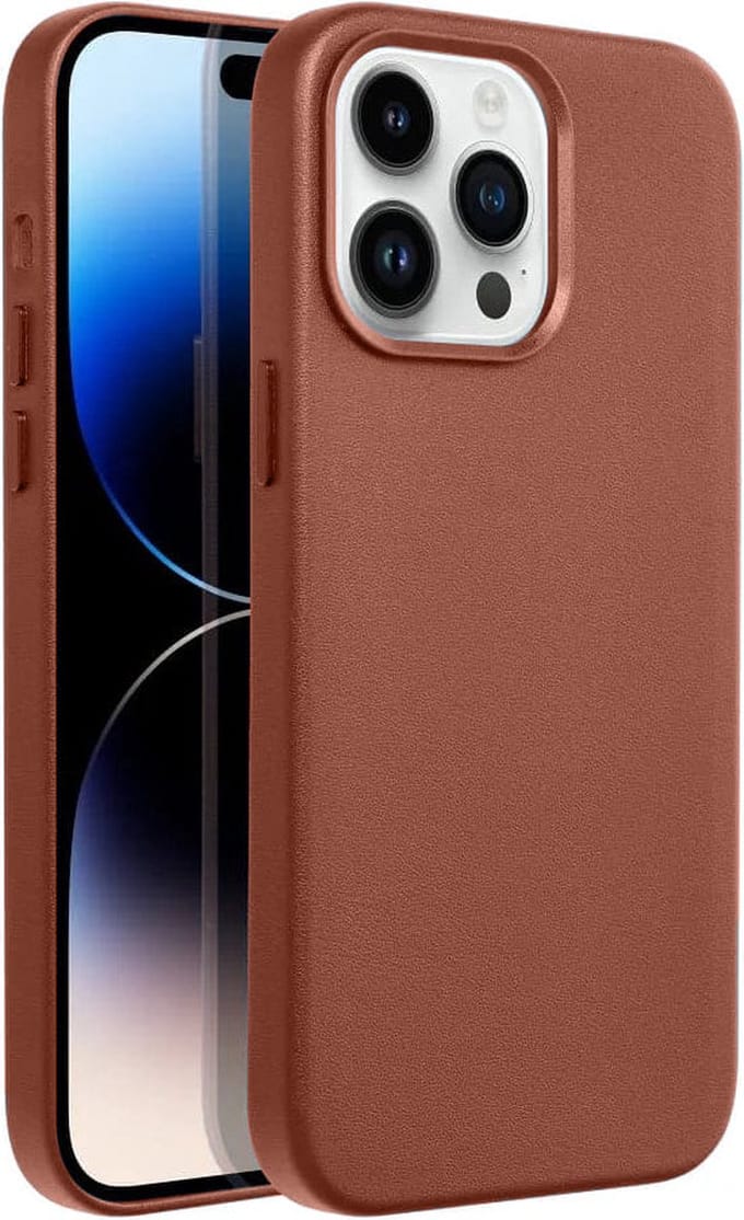 Casify Leren Hoesje geschikt voor MagSafe iPhone 15 Pro Max Hoesje - Omber